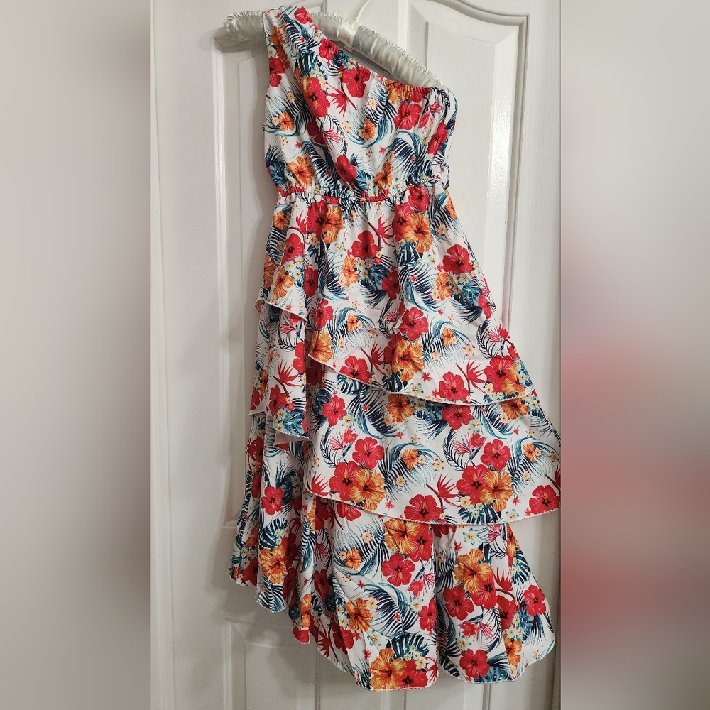 Tropical Floral One-Shoulder Kids Dress